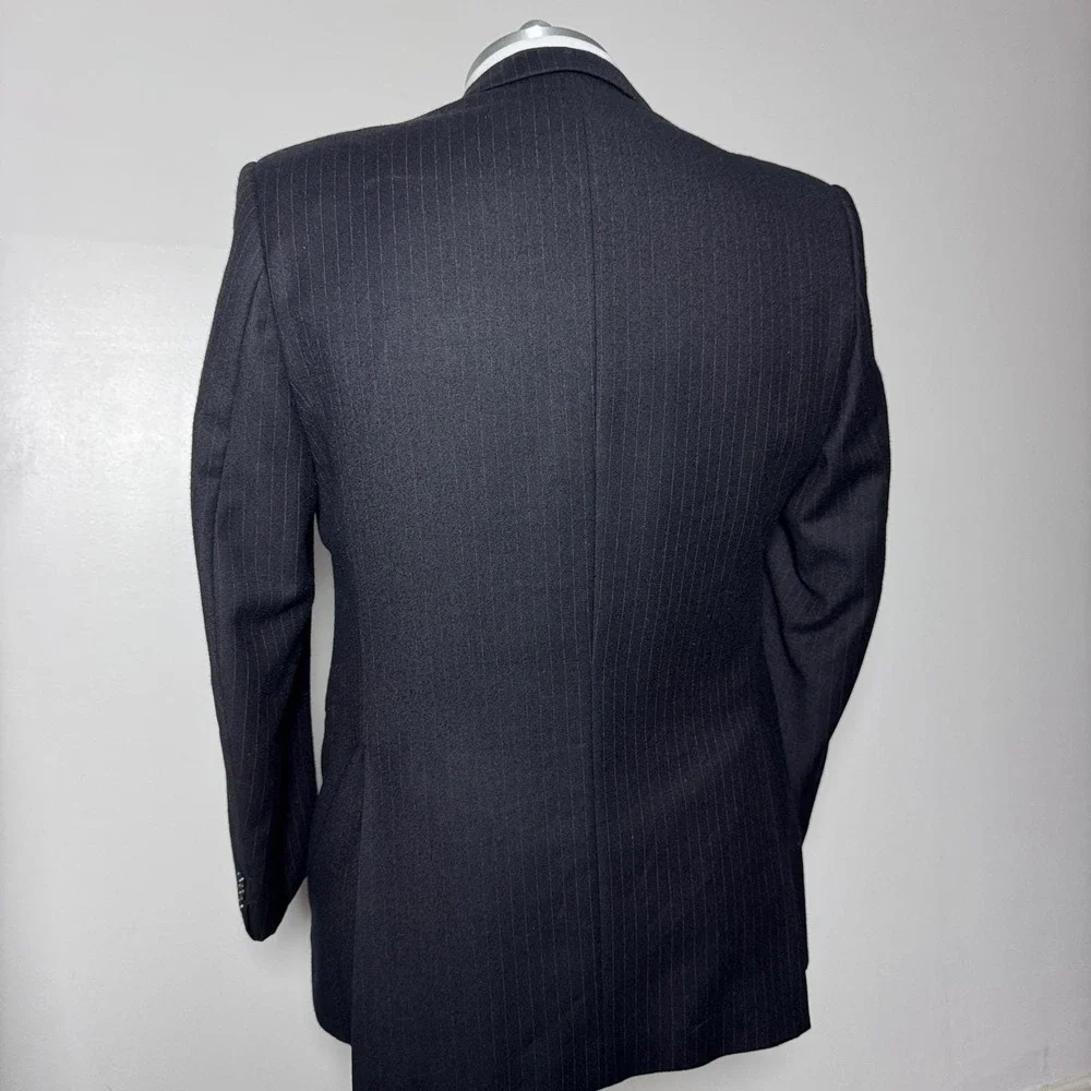 Otto Klaus Ezra Lee Suit Mens 42L 36x31 Charcoal Gray Pinstripe Double Breasted